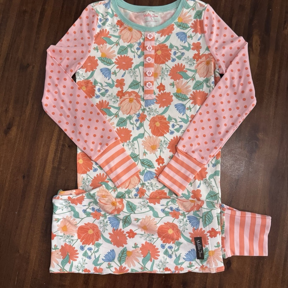 Matilda Jane Dream Chasers Super Sweet Pajamas Set Girls Floral Polka Dot Size 8